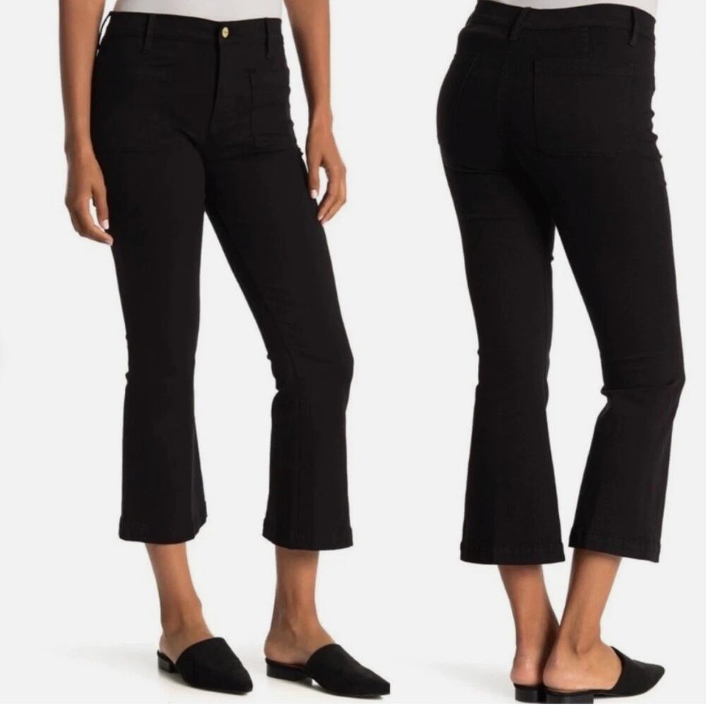 FRAME Le Bardot Crop Flare Jeans in Film Noir Black sz. 24